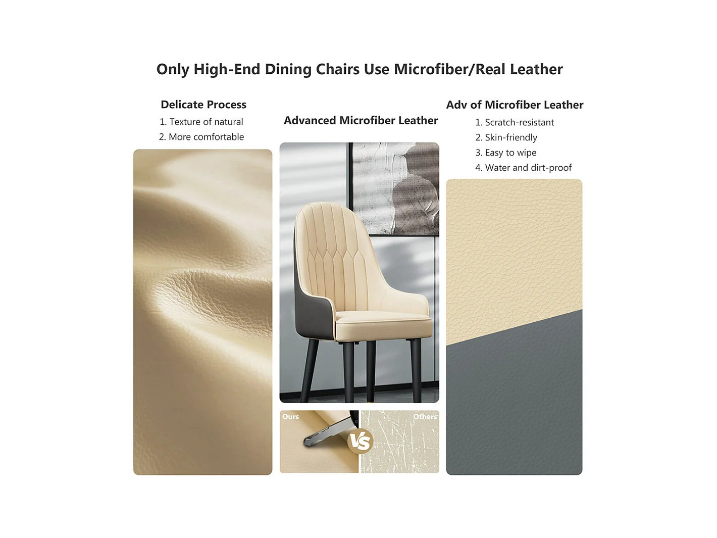 Lot de 2 chaises de salle à manger FATIVO - Microfibre aspect cuir - Pieds en métal