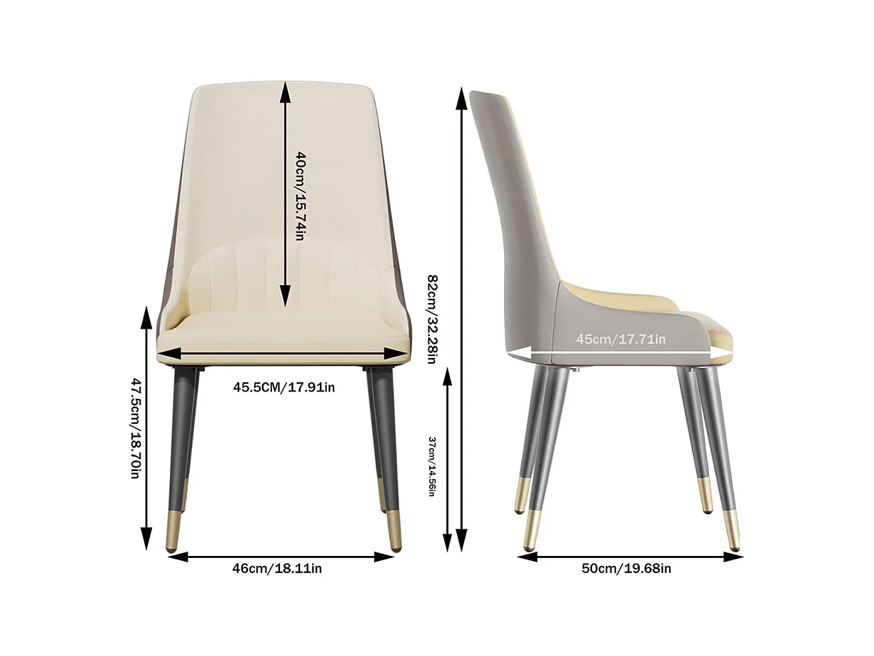 Lot de 2 chaises de salle à manger FATIVO - Microfibre aspect cuir - Pieds en métal