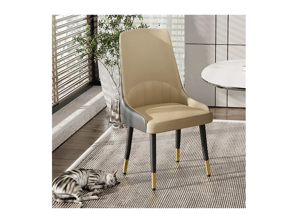 Lot de 2 chaises de salle à manger FATIVO - Microfibre aspect cuir - Pieds en métal