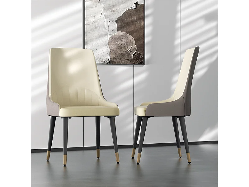 Lot de 2 chaises de salle à manger FATIVO - Microfibre aspect cuir - Pieds en métal