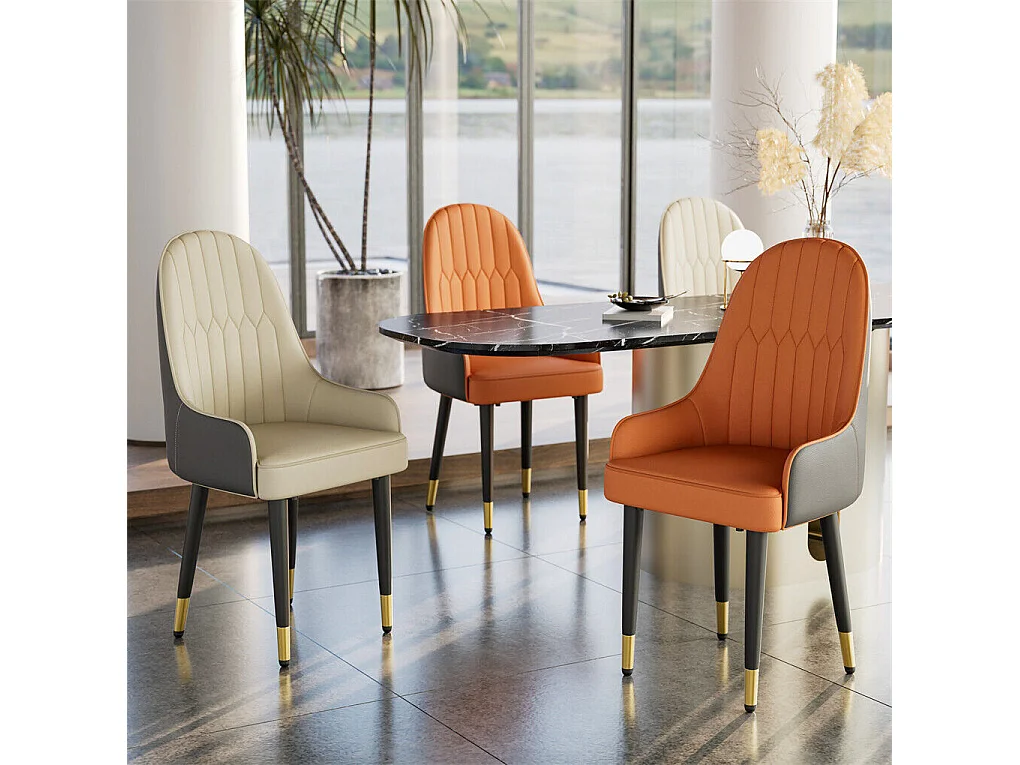 Sillas de comedor juego de 2 sillas de cocina cómodas sillones de mesa de comedor en cuero 52x49x90cm - Naranja