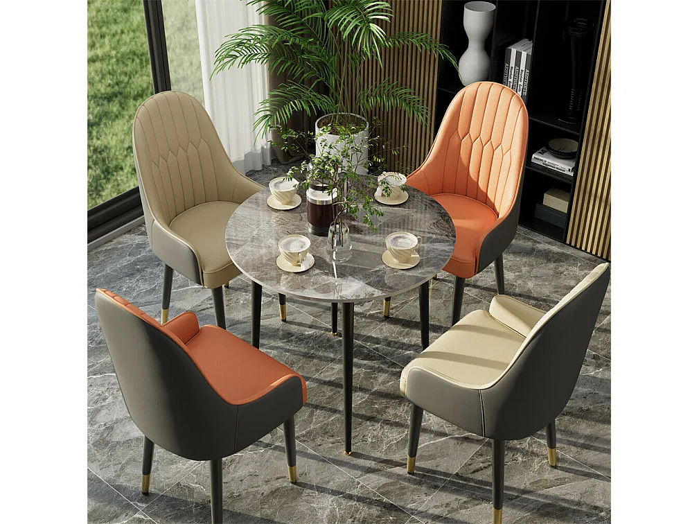 Sillas de comedor juego de 2 sillas de cocina cómodas sillones de mesa de comedor en cuero 52x49x90cm - Naranja