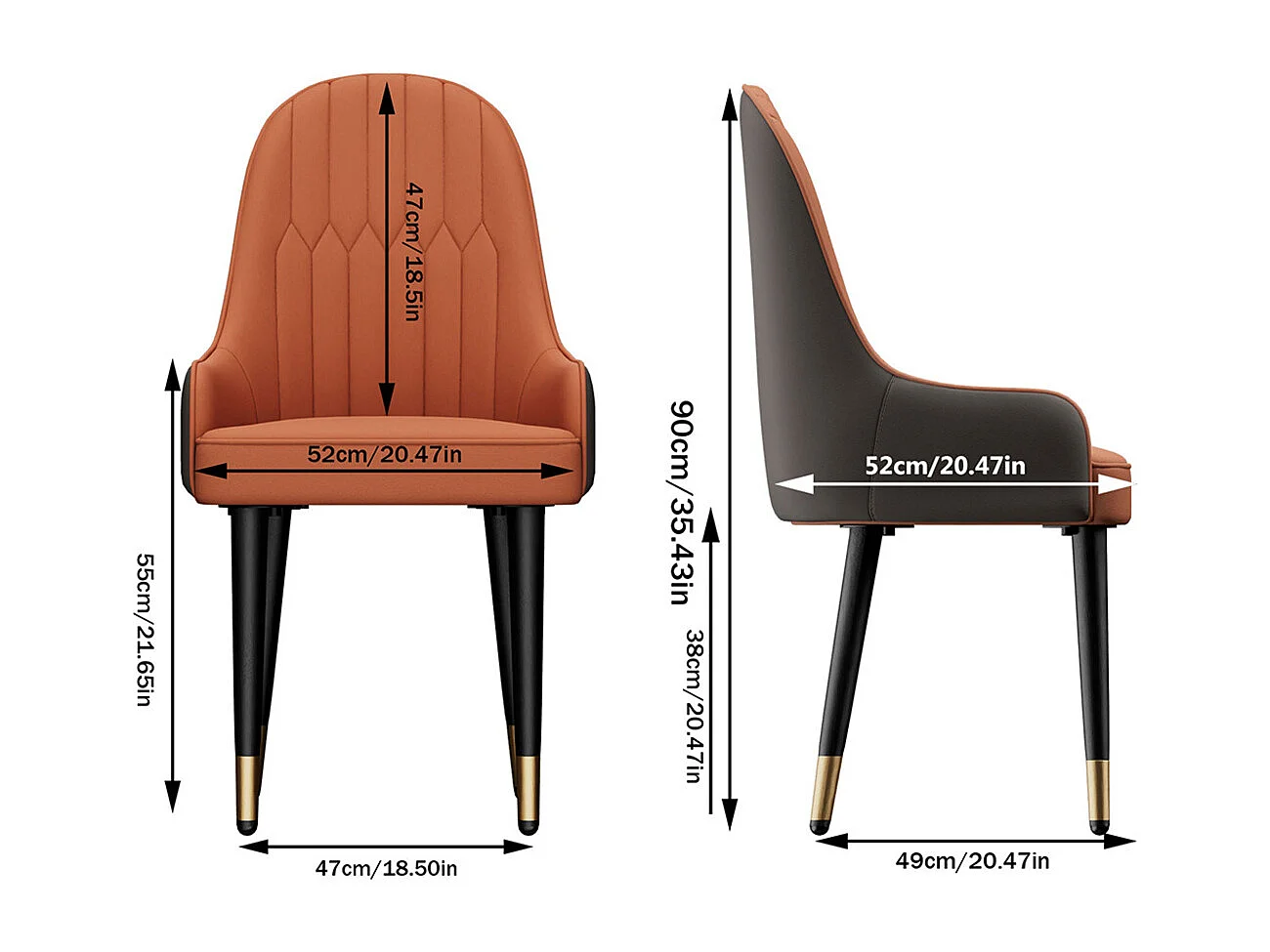 Sillas de comedor juego de 2 sillas de cocina cómodas sillones de mesa de comedor en cuero 52x49x90cm - Naranja