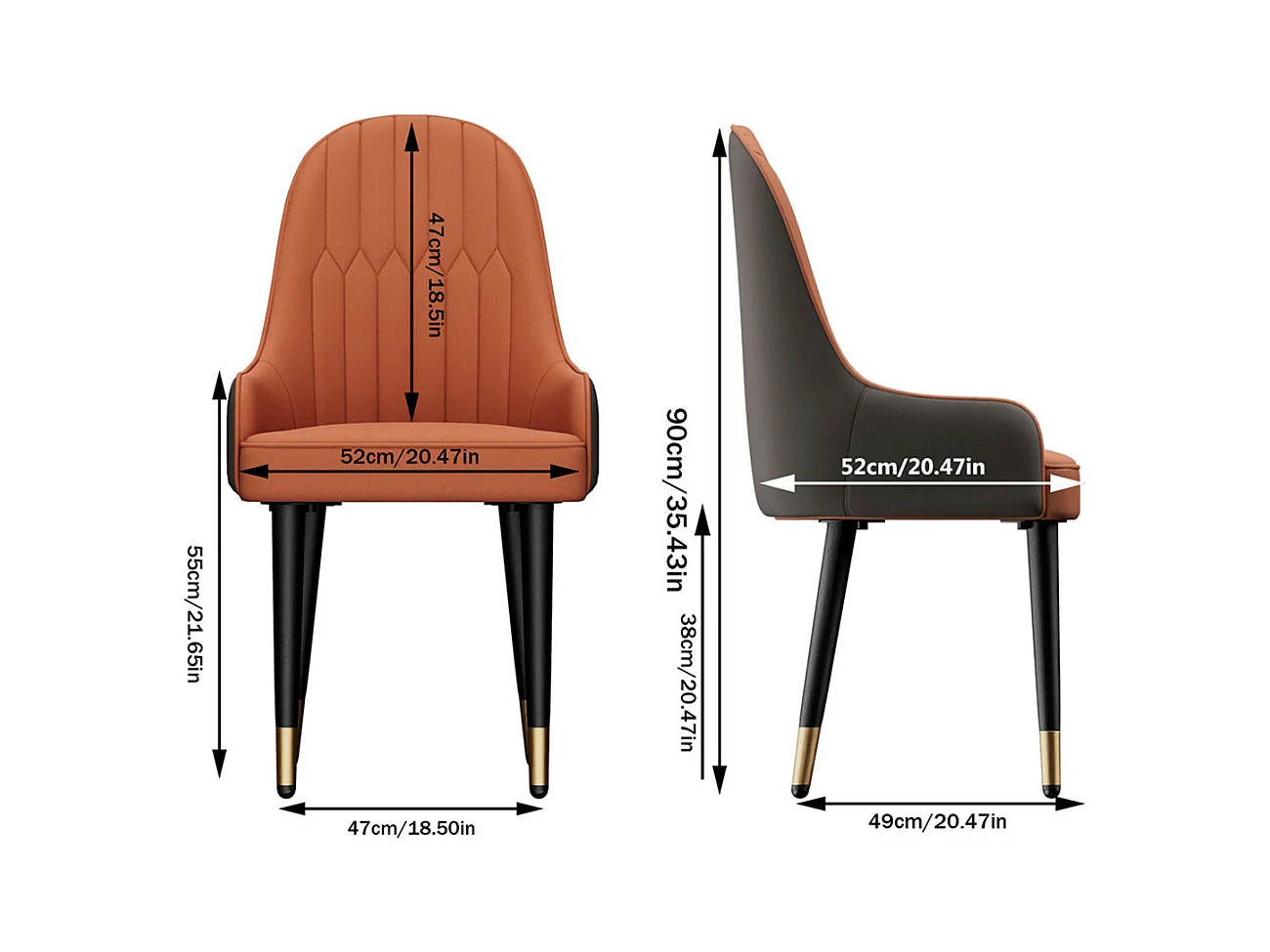Chaises de Salle à Manger Lot de 2 Chaise de Cuisine Confortable Fauteuil de Table à Manger en Cuir 52x49x90cm - Orange