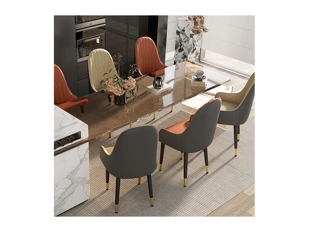 Chaises de Salle à Manger Lot de 2 Chaise de Cuisine Confortable Fauteuil de Table à Manger en Cuir 52x49x90cm - Orange