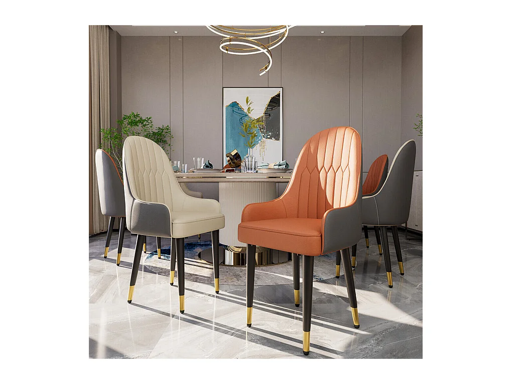 Chaises de Salle à Manger Lot de 2 Chaise de Cuisine Confortable Fauteuil de Table à Manger en Cuir 52x49x90cm - Orange