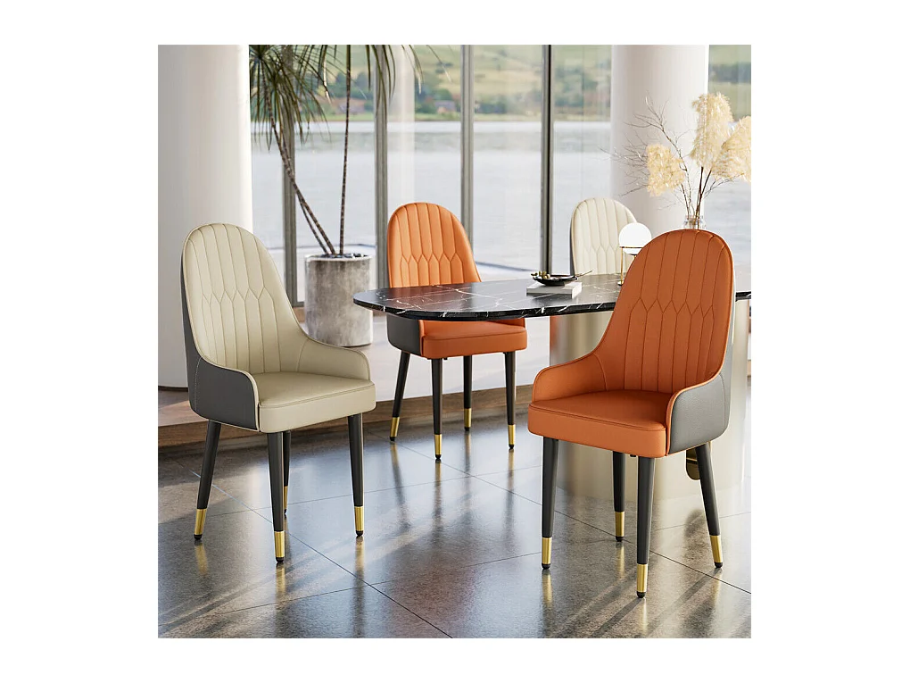 Chaises de Salle à Manger Lot de 2 Chaise de Cuisine Confortable Fauteuil de Table à Manger en Cuir 52x49x90cm - Orange