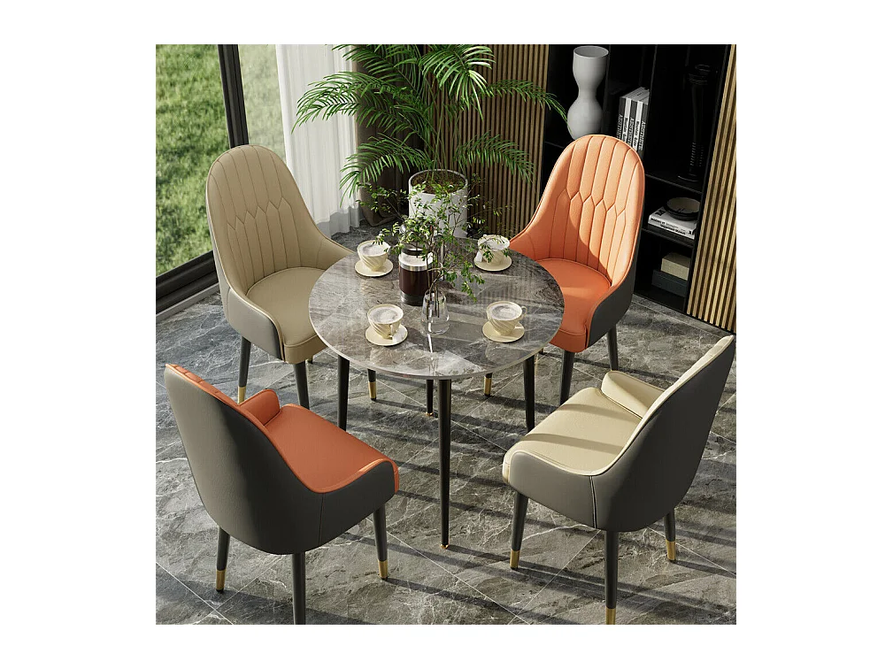 Chaises de Salle à Manger Lot de 2 Chaise de Cuisine Confortable Fauteuil de Table à Manger en Cuir 52x49x90cm - Orange
