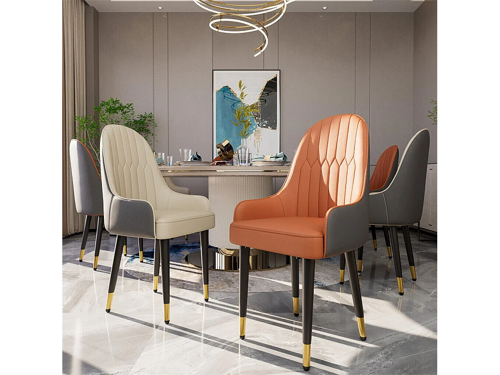 Chaises de Salle à Manger Lot de 2 Chaise de Cuisine Confortable Fauteuil de Table à Manger en Cuir 52x49x90cm - Orange