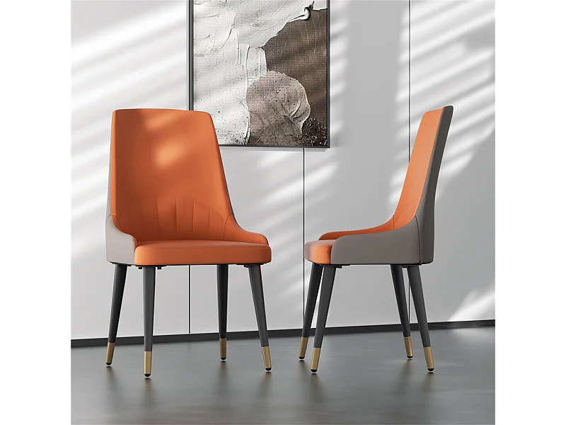 Lot de 2 chaises de salle à manger FATIVO - Microfibre aspect cuir - Pieds en métal