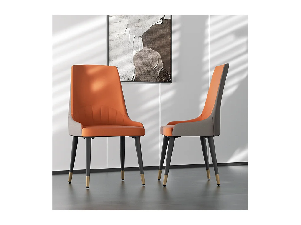 Lot de 2 chaises de salle à manger FATIVO - Microfibre aspect cuir - Pieds en métal