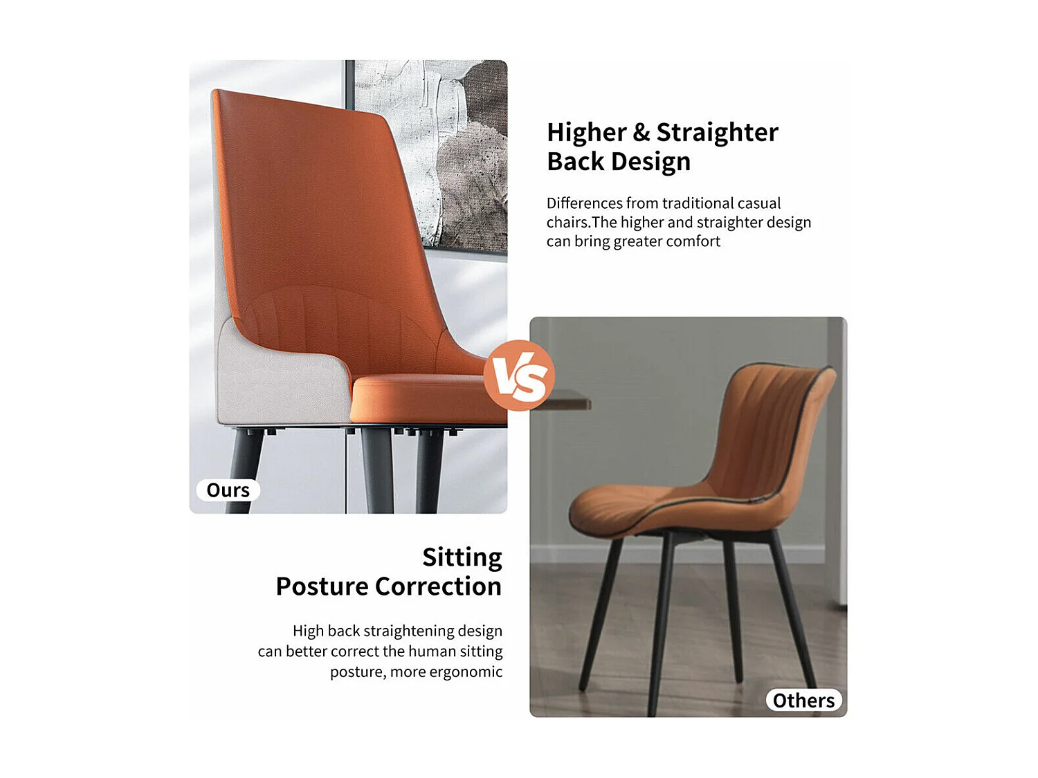 Lot de 2 chaises de salle à manger FATIVO - Microfibre aspect cuir - Pieds en métal