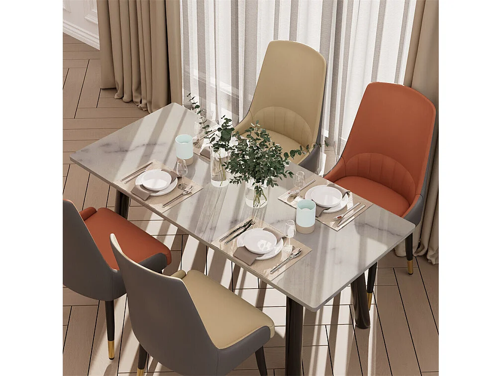 Lot de 2 chaises de salle à manger FATIVO - Microfibre aspect cuir - Pieds en métal