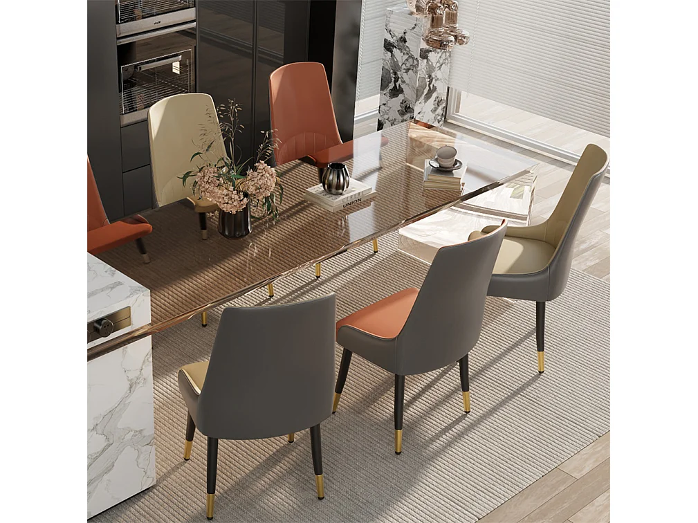 Lot de 2 chaises de salle à manger FATIVO - Microfibre aspect cuir - Pieds en métal