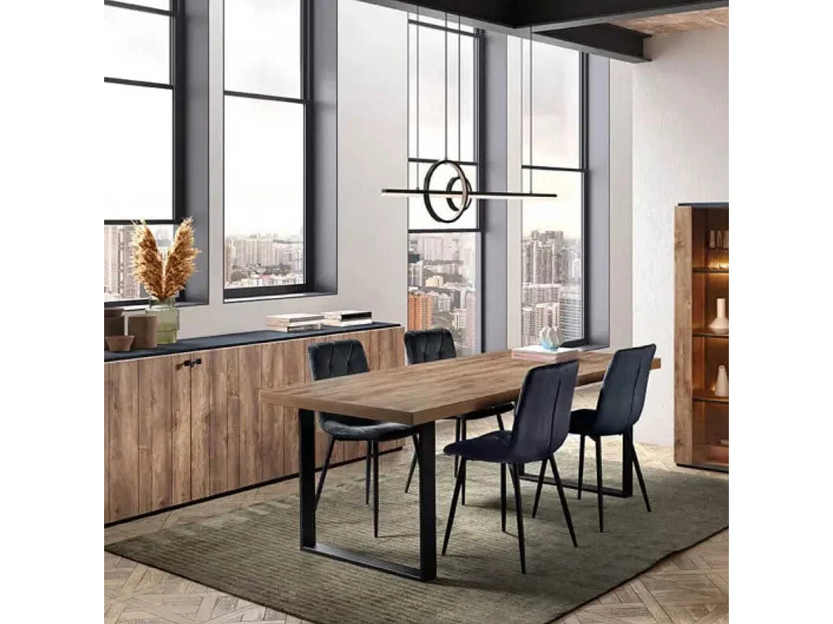 DENVER - Table Rectangulaire 200cm Aspect Bois Piètement U Métal Noir