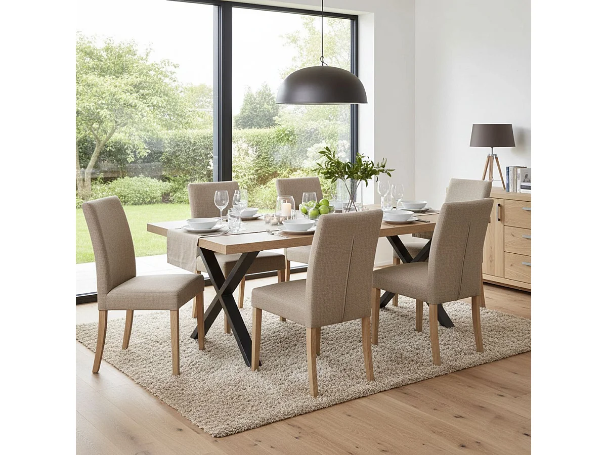 CANYON - Table Rectangulaire 170cm Aspect Bois Piètement X Métal Noir