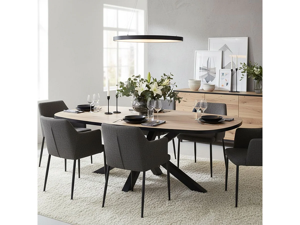 CANYON - Table Ovale 230cm Aspect Bois Piètement Etoile Métal Noir