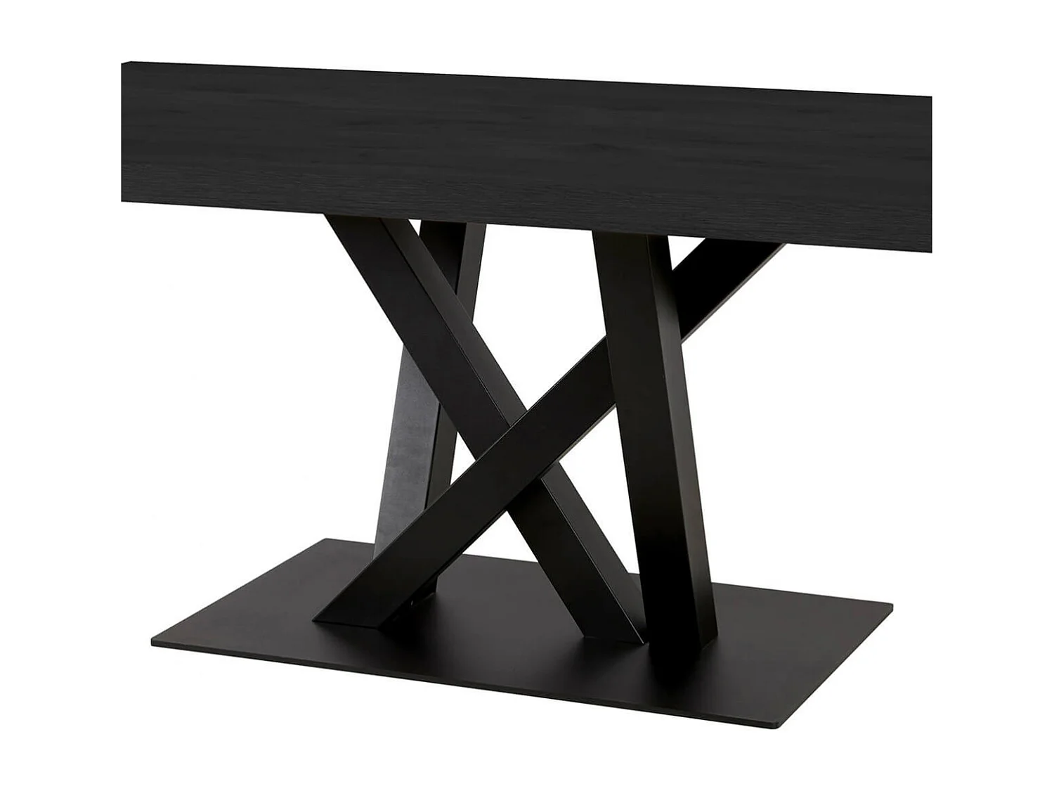 NOX - Table Rectangulaire 230cm Aspect Bois Noir Piètement Croisé Métal Noir