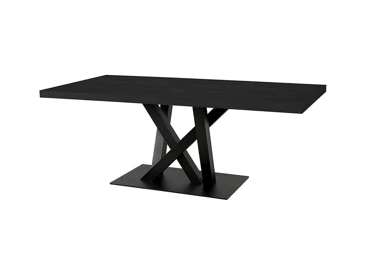 NOX - Table Rectangulaire 230cm Aspect Bois Noir Piètement Croisé Métal Noir