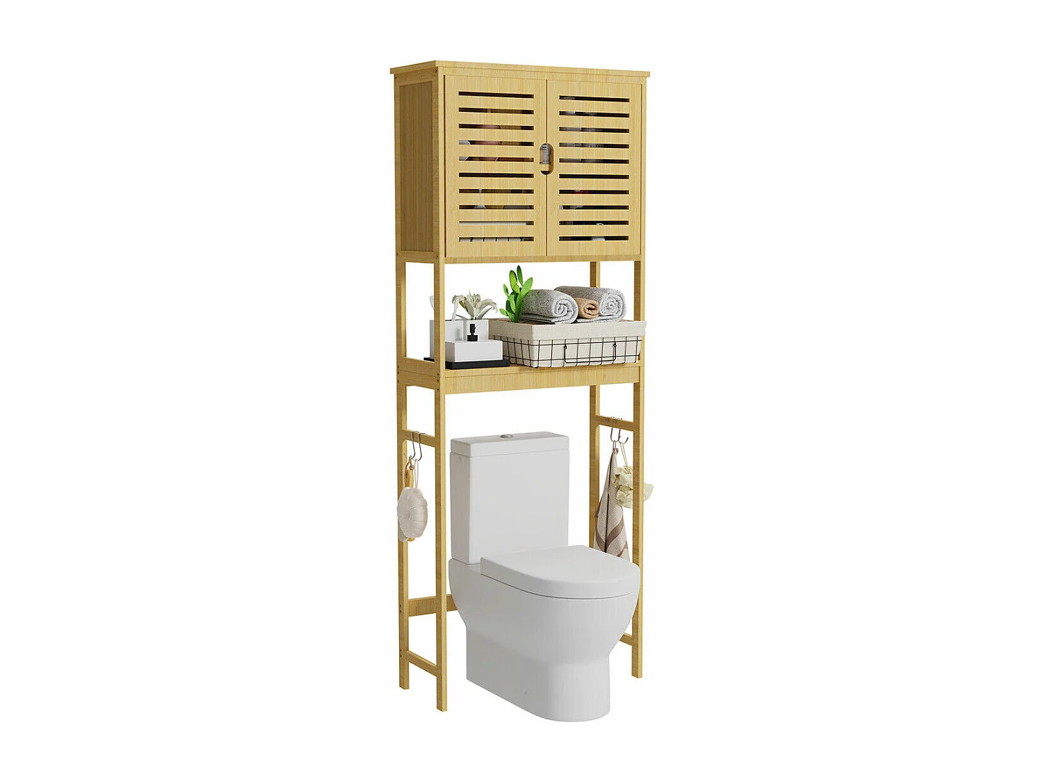 Meuble de Toilette WC Rangement Bambou Dessus des Toilettes Salle de Bain avec Etagère