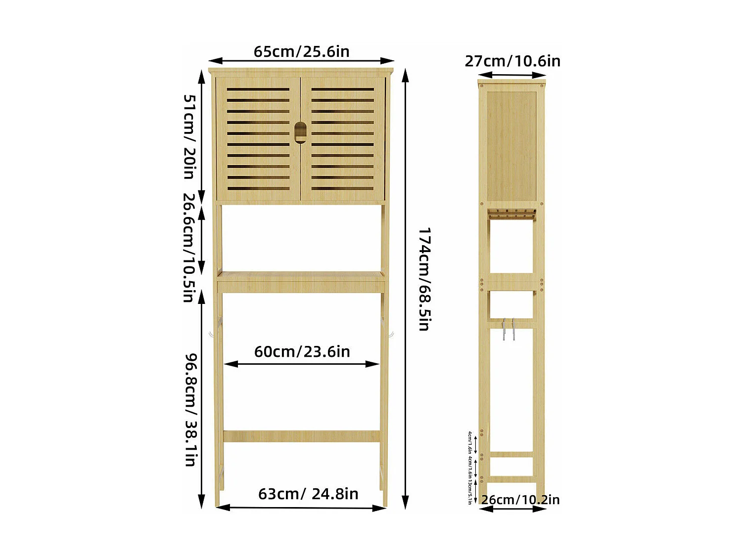 Meuble de Toilette WC Rangement Bambou Dessus des Toilettes Salle de Bain avec Etagère