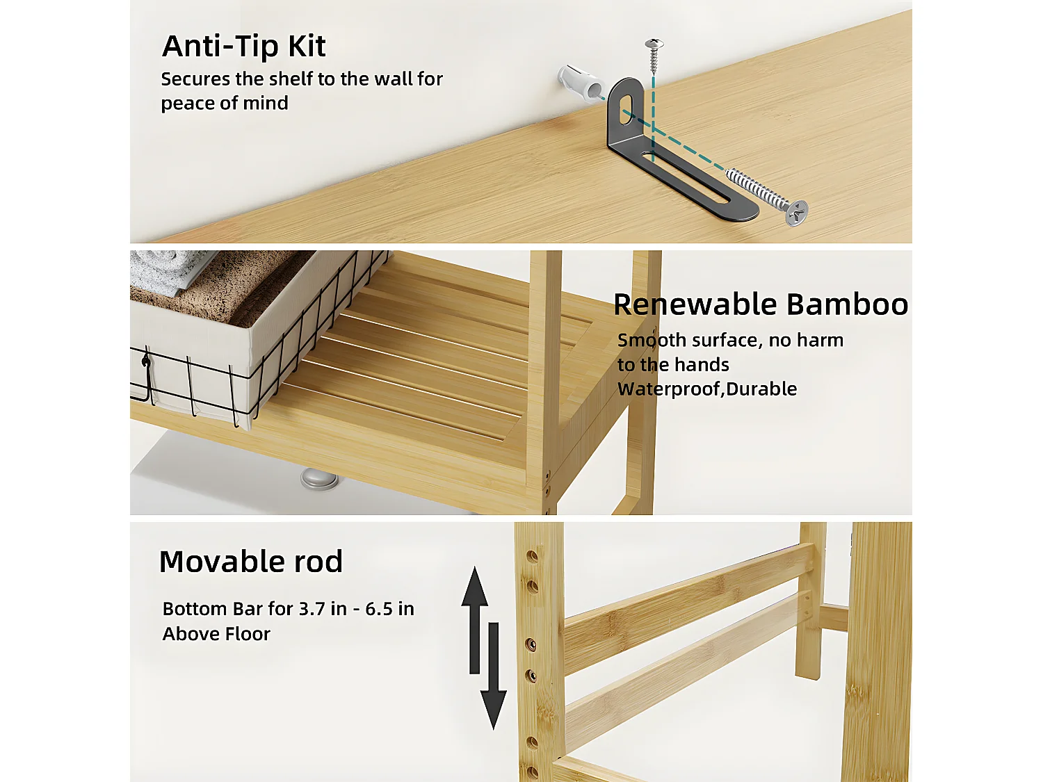 Meuble de Toilette WC Rangement Bambou Dessus des Toilettes Salle de Bain avec Etagère