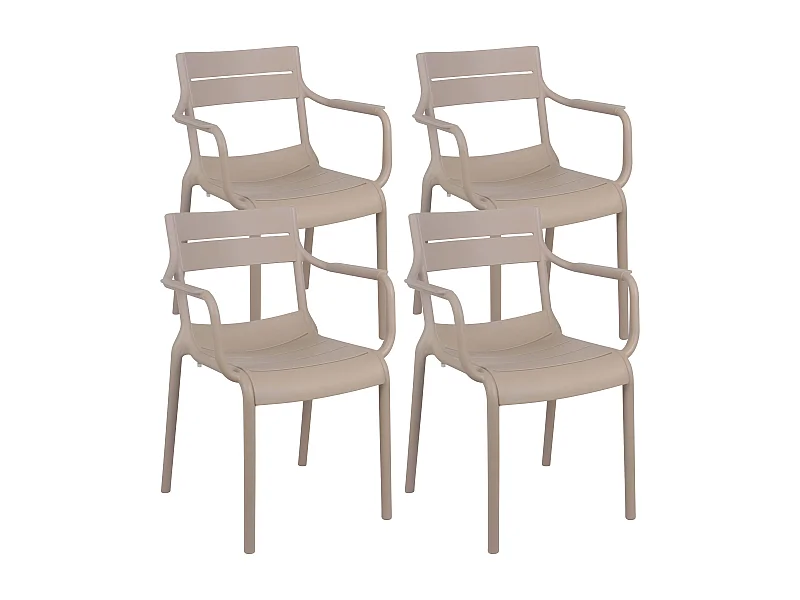 Lot de 4 fauteuils de terrasse en plastique beige