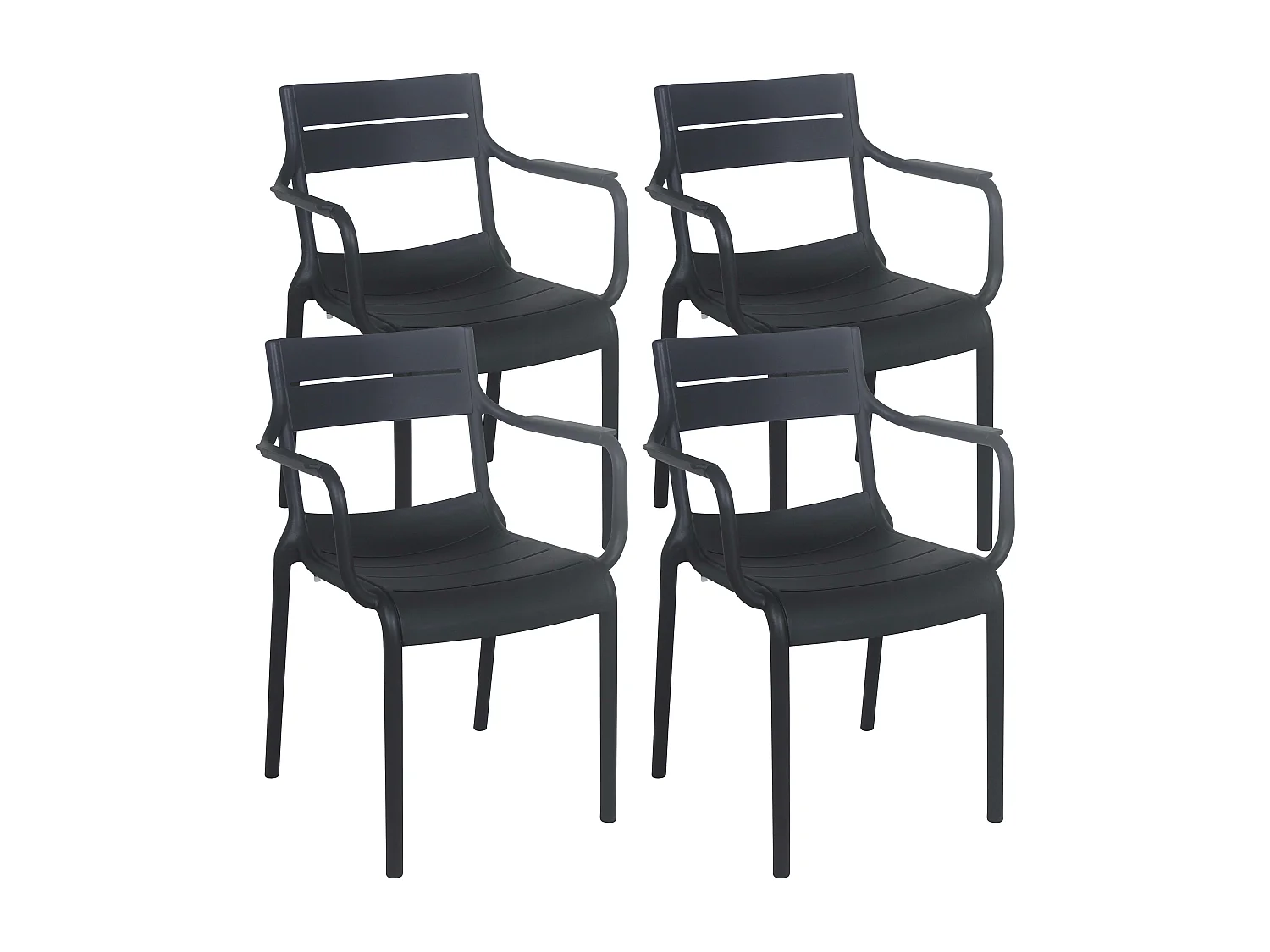Lot de 4 fauteuils de terrasse en plastique noir