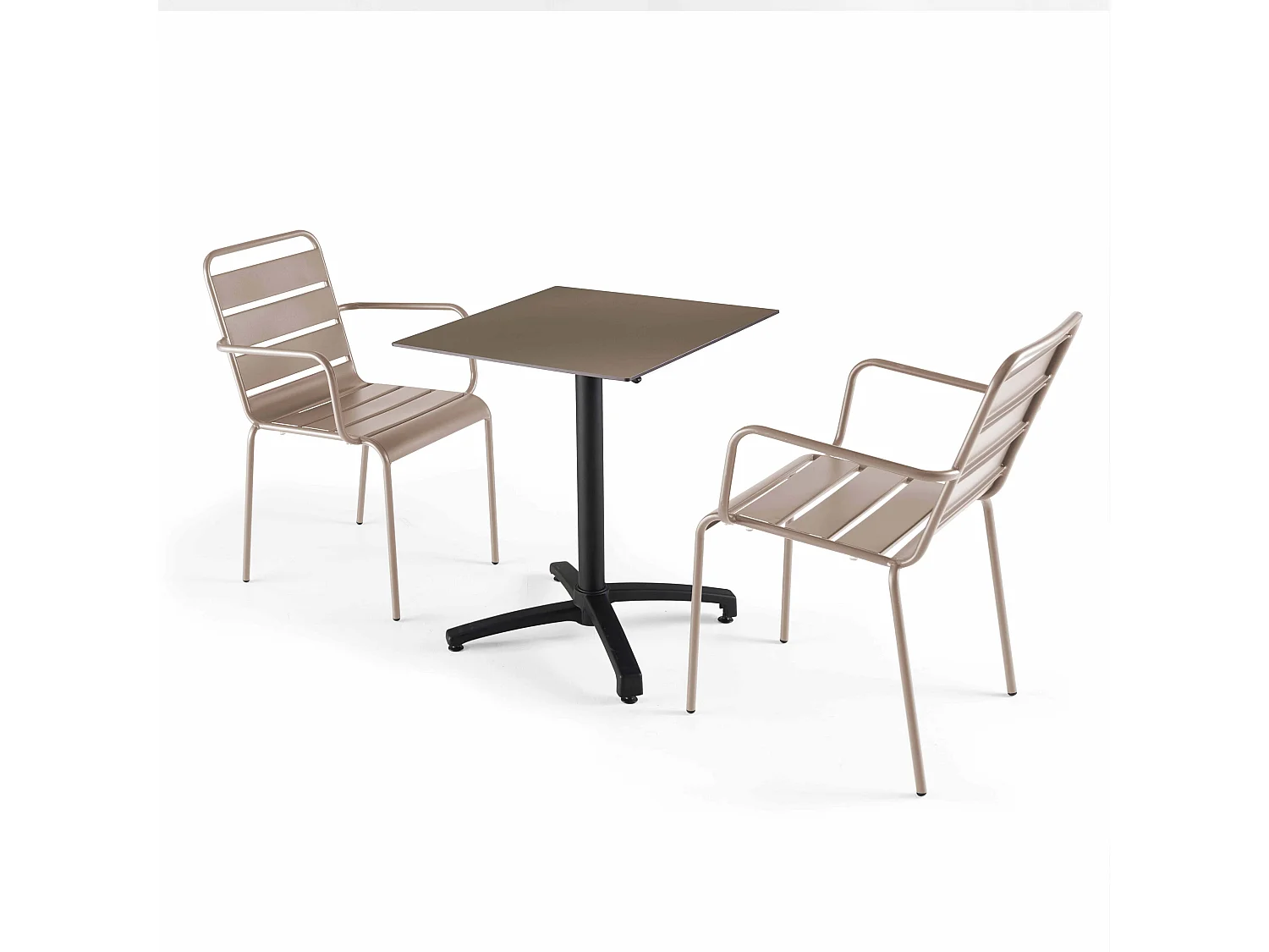 60x60 cm taupe verstelbare tafel met 2 taupe fauteuils