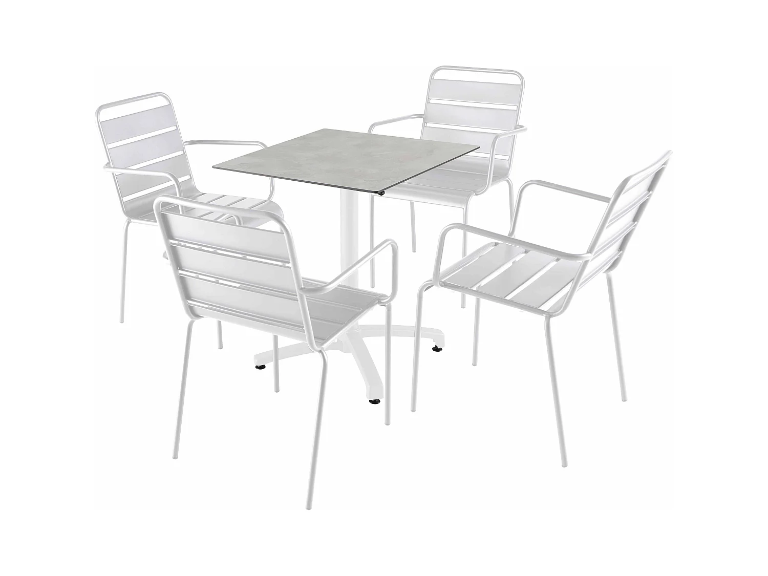 Ensemble table 70 cm gris clair et 4 chaises en métal blanc