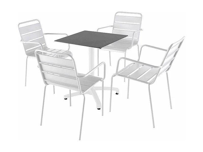 Ensemble table 60 cm ardoise et 4 chaises en métal blanc