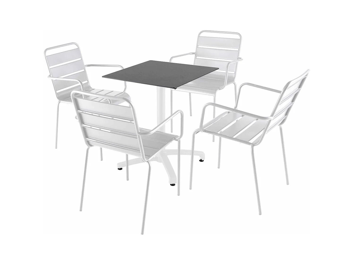 Ensemble table 60 cm ardoise et 4 chaises en métal blanc