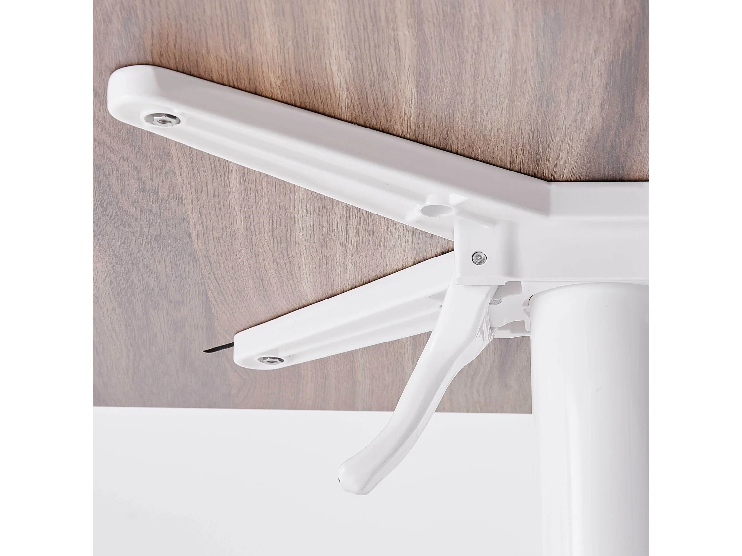 Ensemble table 60 cm chêne foncé et 4 chaises en métal blanc