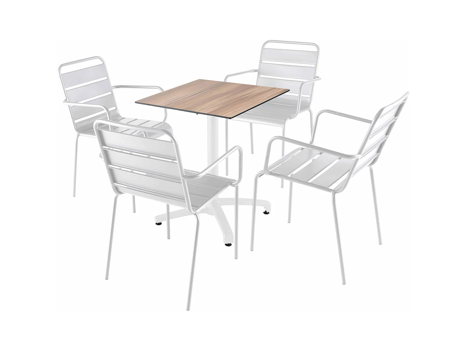 Ensemble table 60 cm chêne foncé et 4 chaises en métal blanc