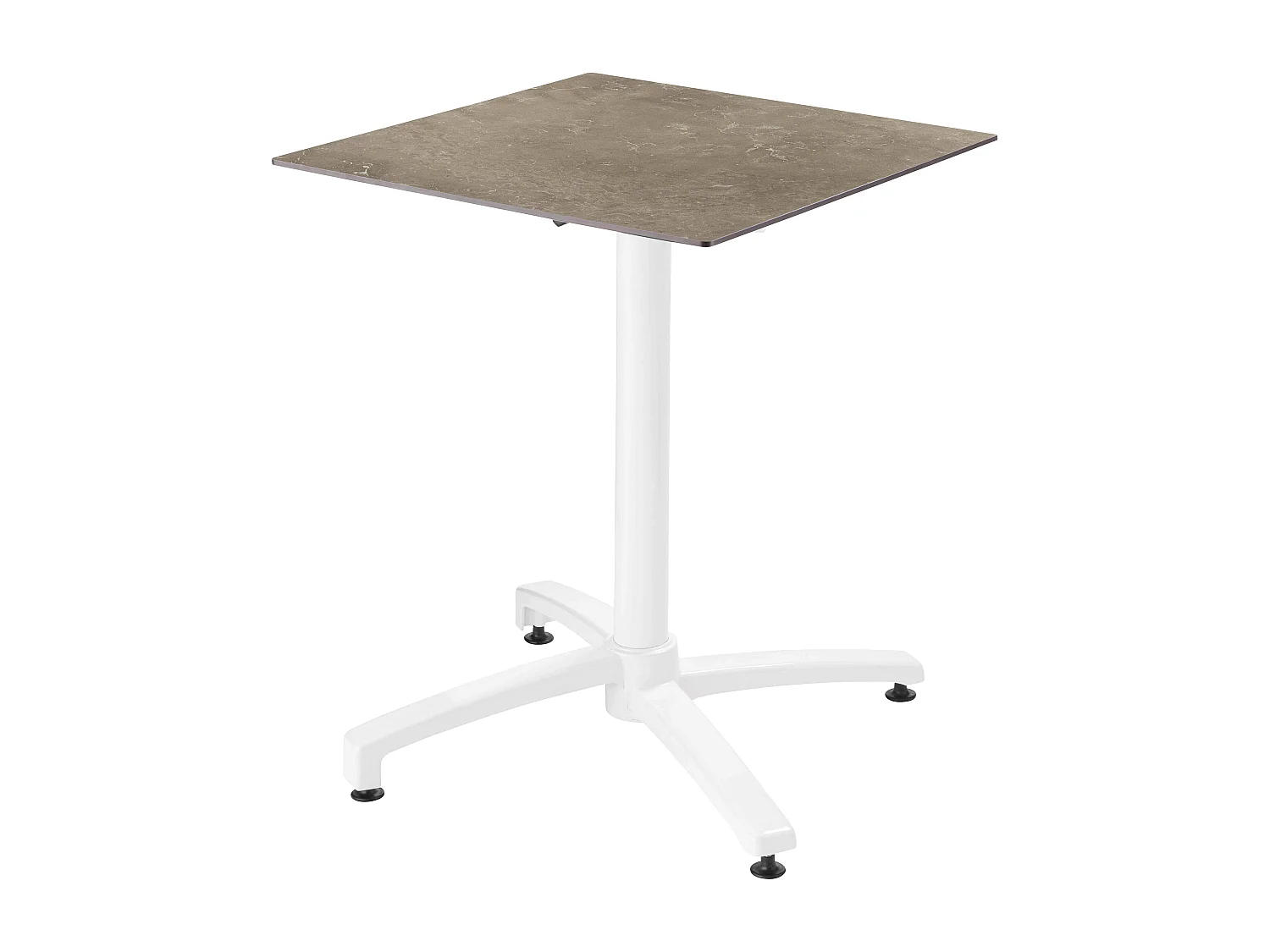 Ensemble table 60 cm marbre beige et 4 chaises en métal blanc