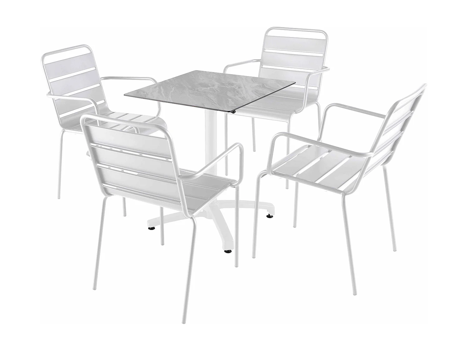 Ensemble table 60 cm marbre et 4 chaises en métal blanc