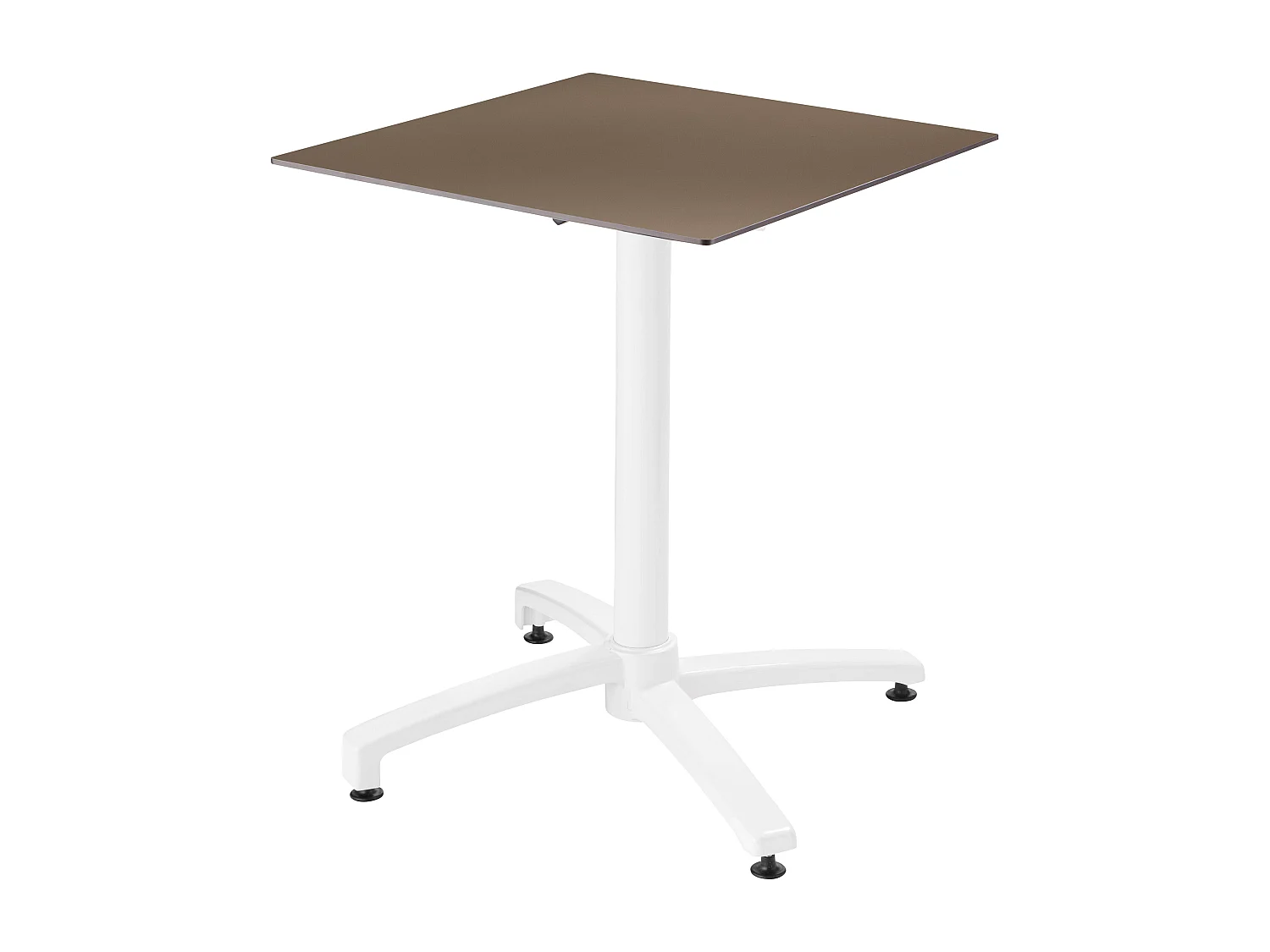 60x60 cm verstelbare taupe laminaattafel en 4 wit stoelen