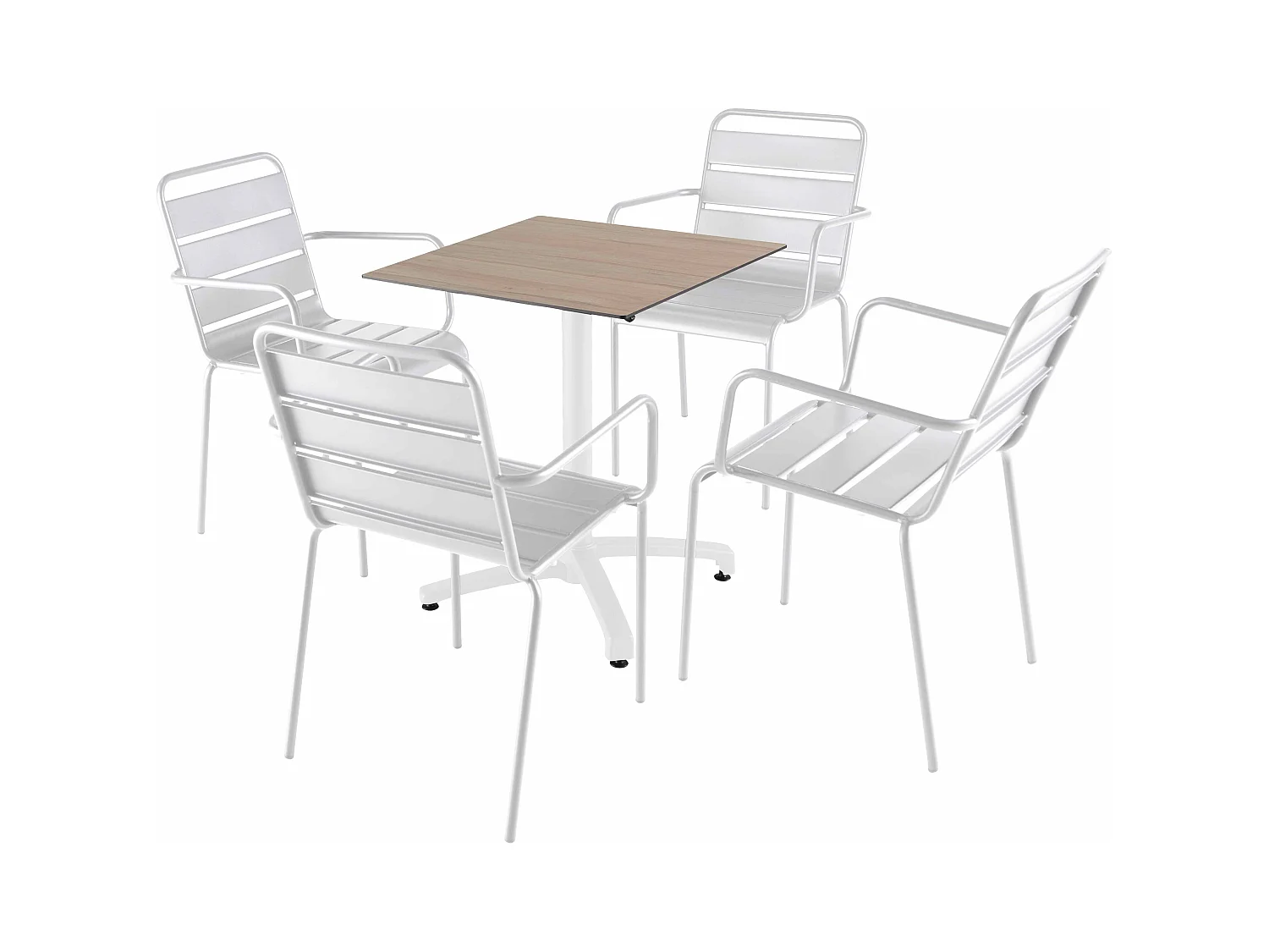 Ensemble table 60 cm chêne clair et 4 chaises en métal blanc