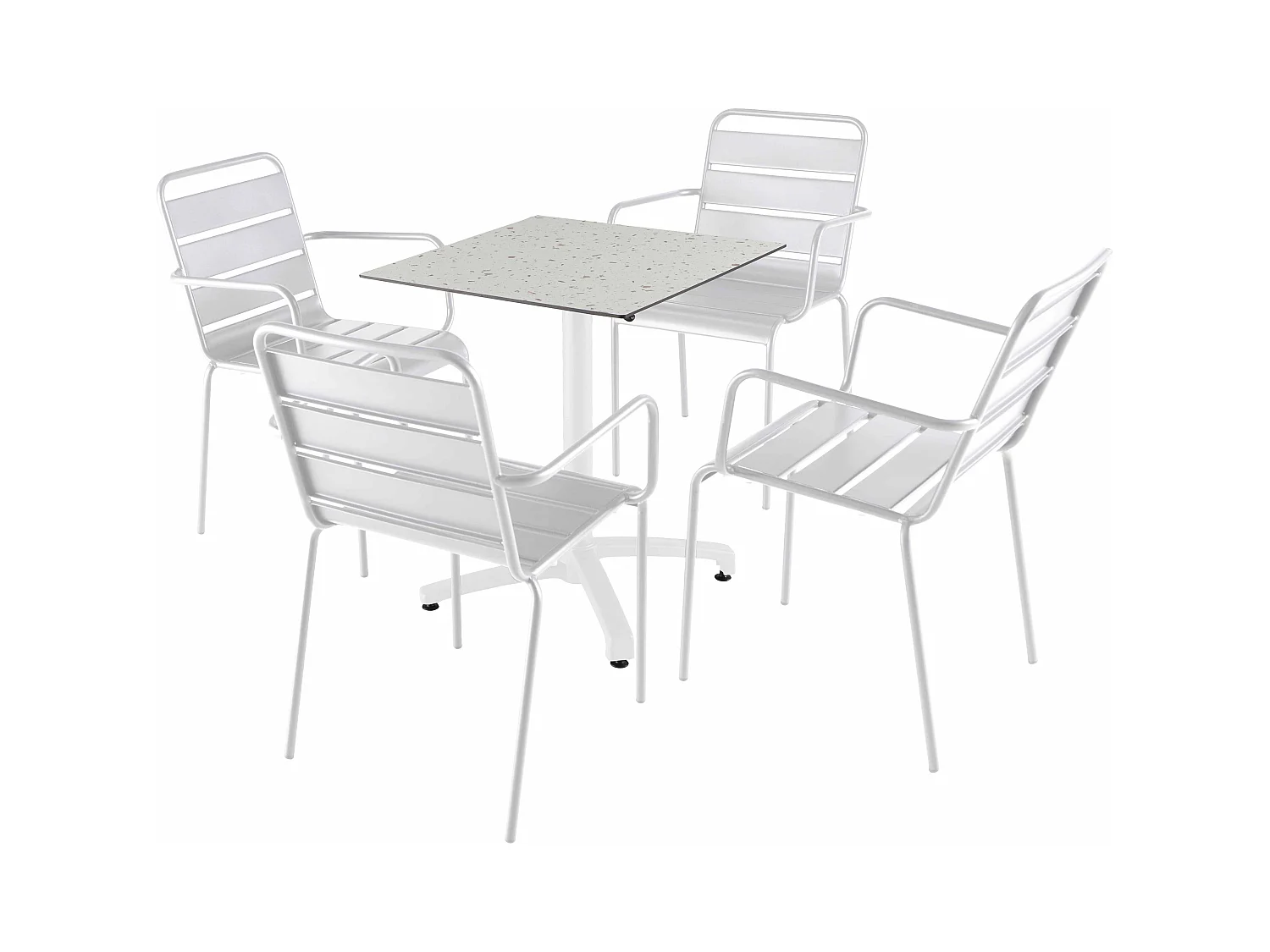 Ensemble table 60 cm terrazzo et 4 chaises en métal blanc