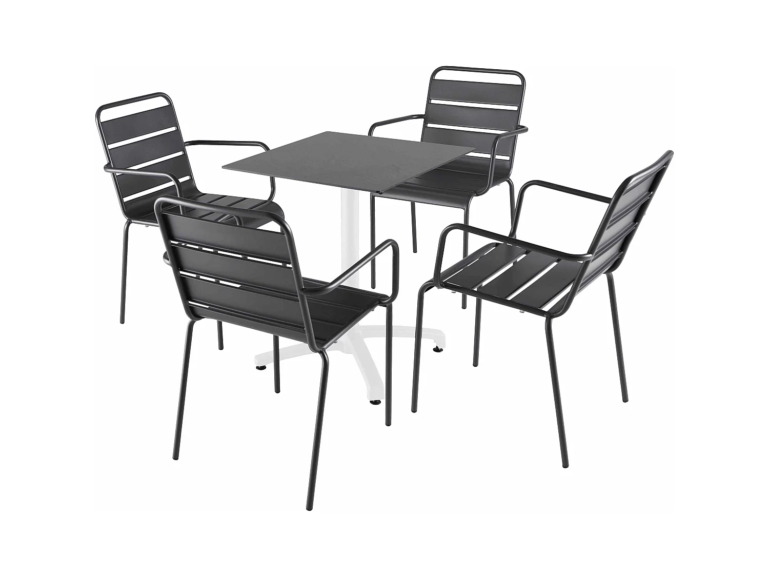 Ensemble table 60 cm ardoise et 4 chaises en métal gris