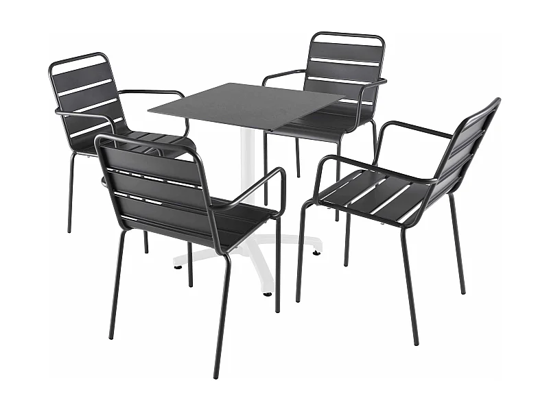 Ensemble table 60 cm ardoise et 4 chaises en métal gris
