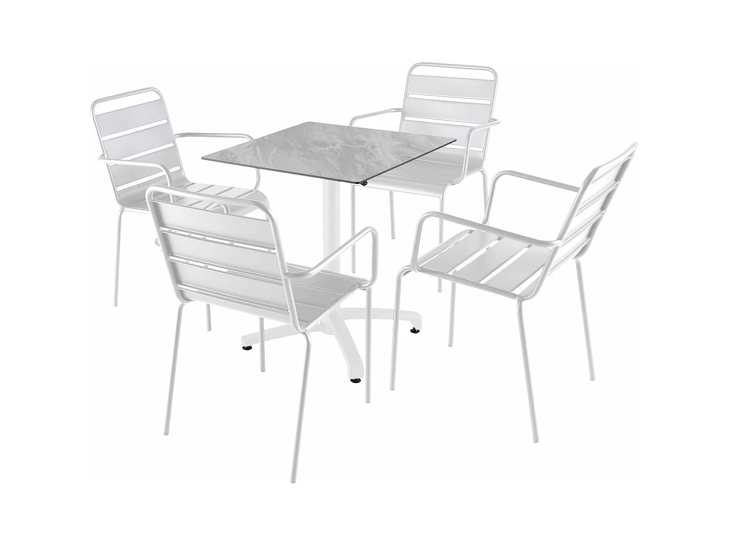 Ensemble table 70 cm marbre et 4 chaises en métal blanc