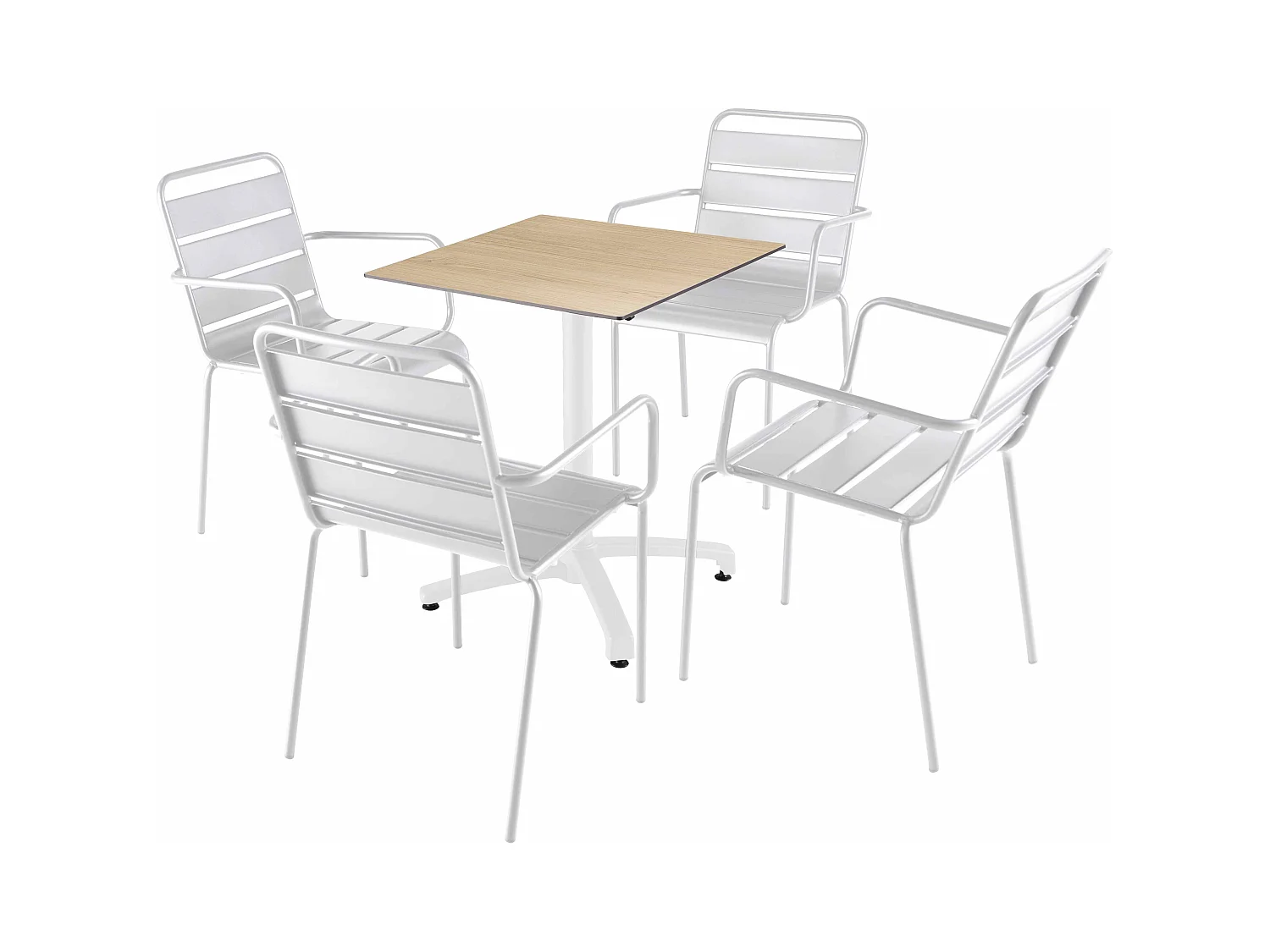 Ensemble table 60 cm chêne naturel et 4 chaises en métal blanc