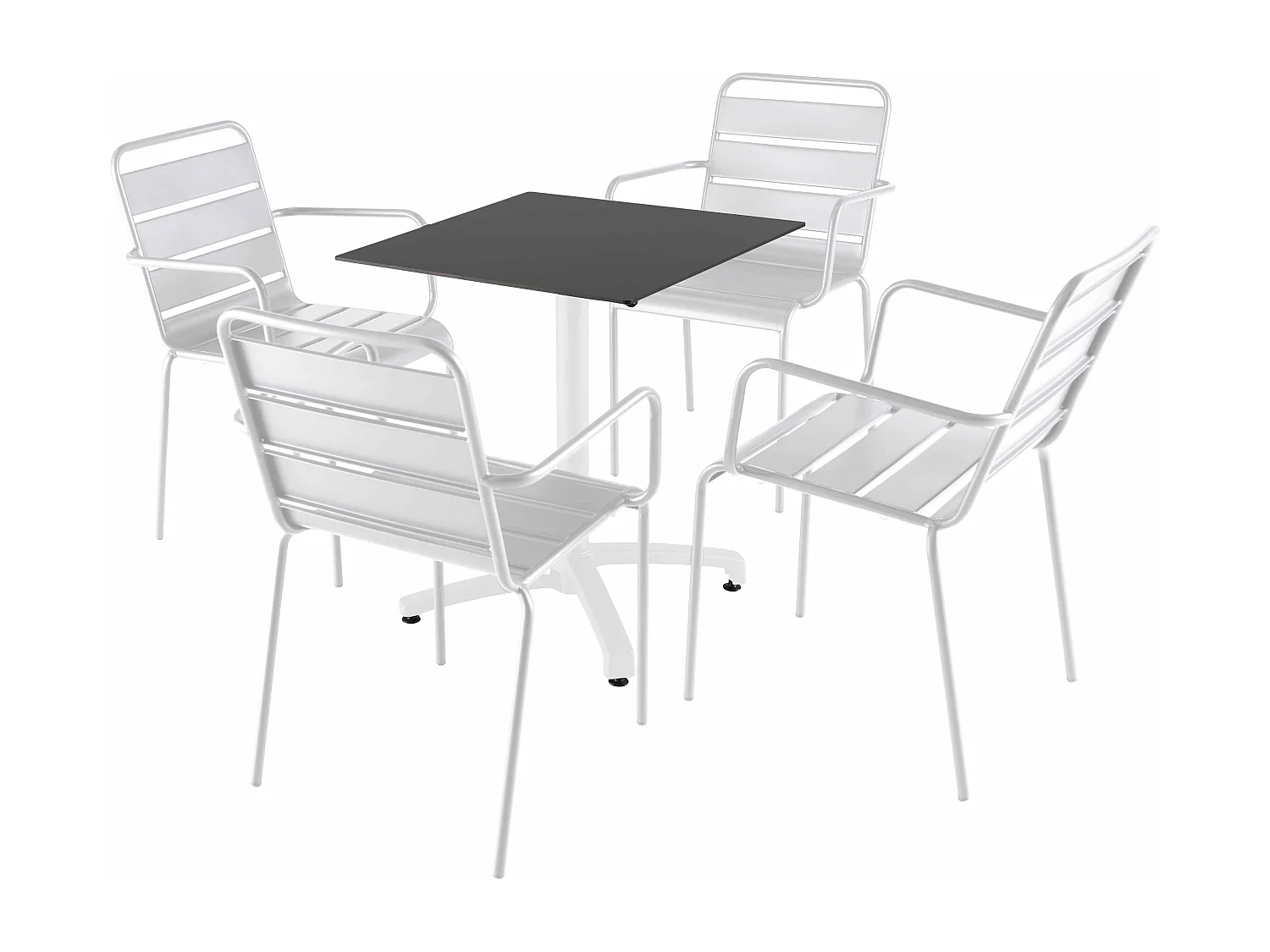 Ensemble table 60 cm noir et 4 chaises en métal blanc