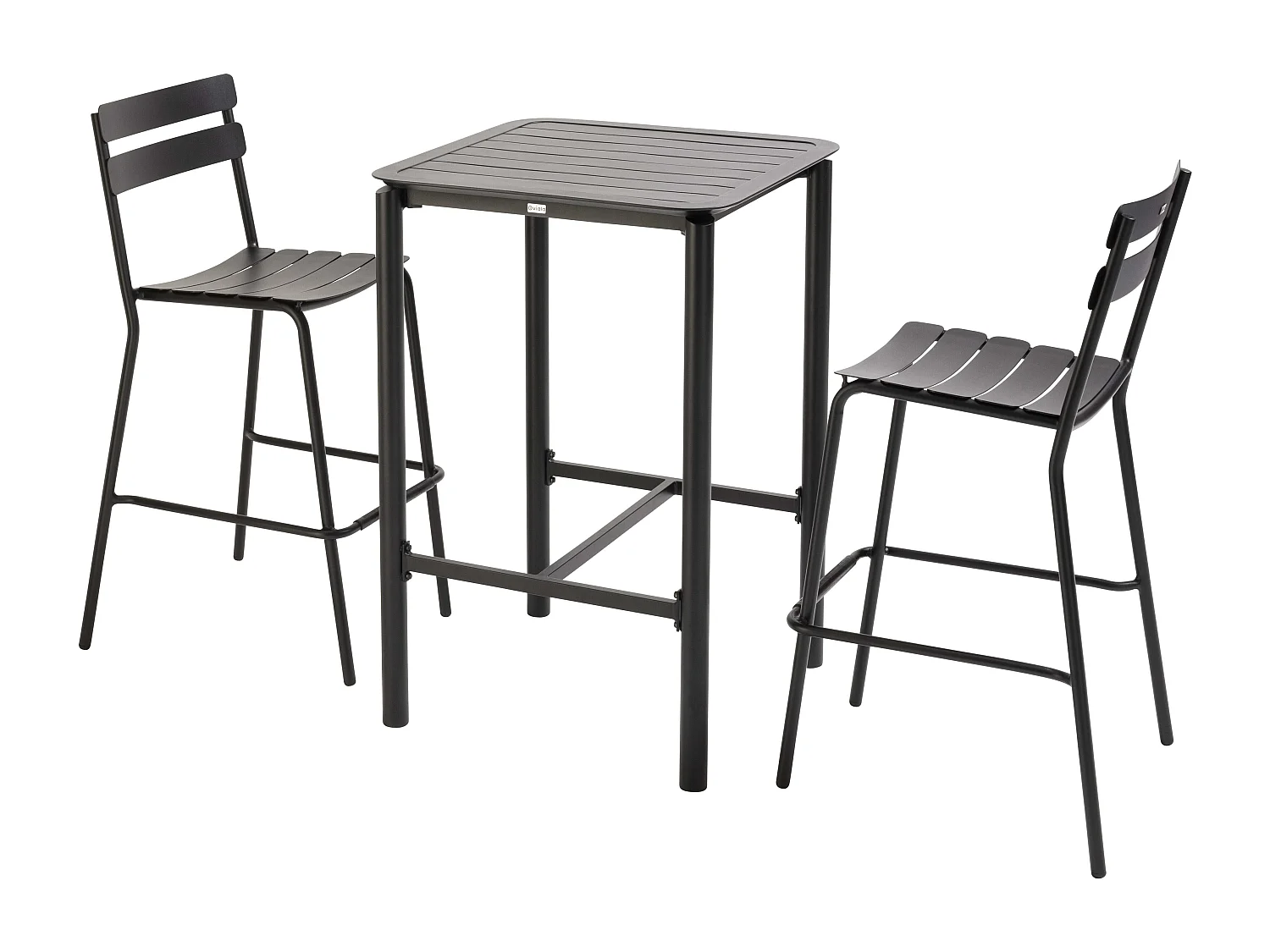 Table haute de terrasse avec 2 chaises en aluminium noir