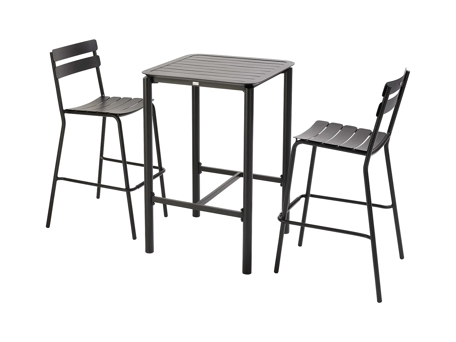 Table haute de terrasse avec 2 chaises en aluminium noir