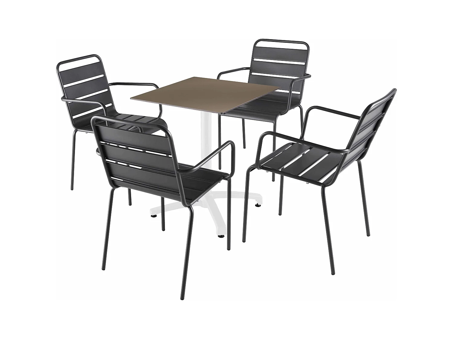Ensemble table 60 cm taupe et 4 chaises en métal gris