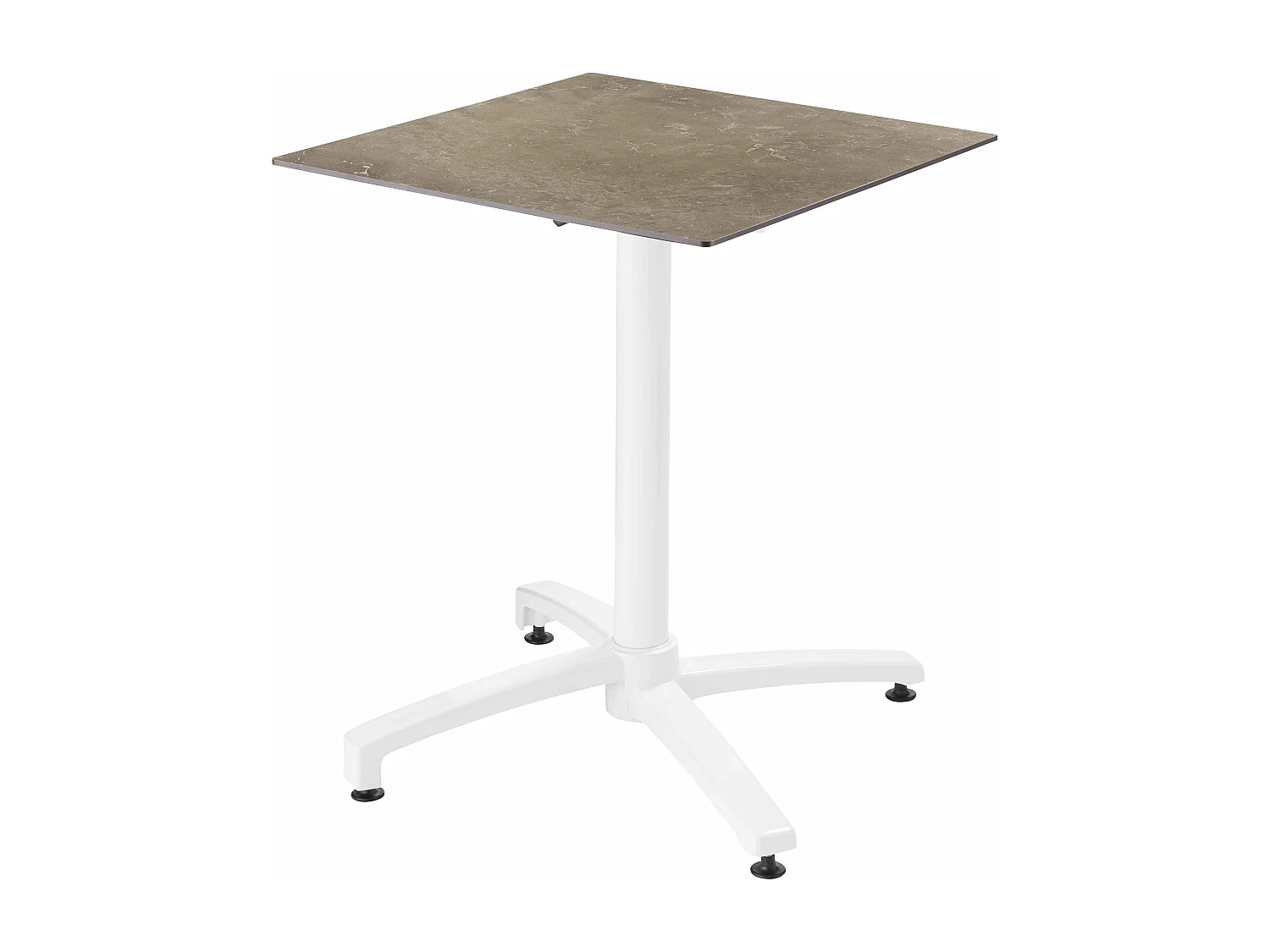 Ensemble table 60 cm marbre beige et 4 chaises en métal gris