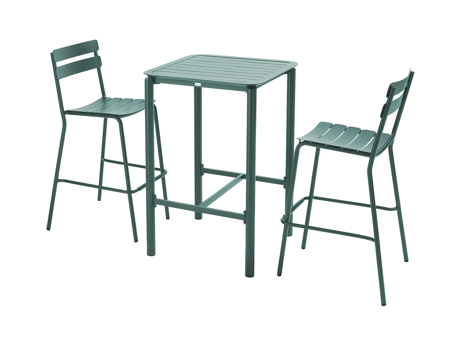 Table haute de terrasse avec 2 chaises en aluminium vert foncé