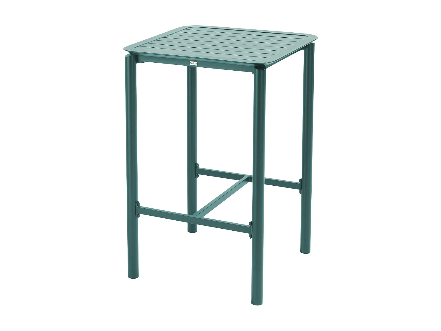 Hoge terrastafel met 2 stoelen in donkergroen aluminium